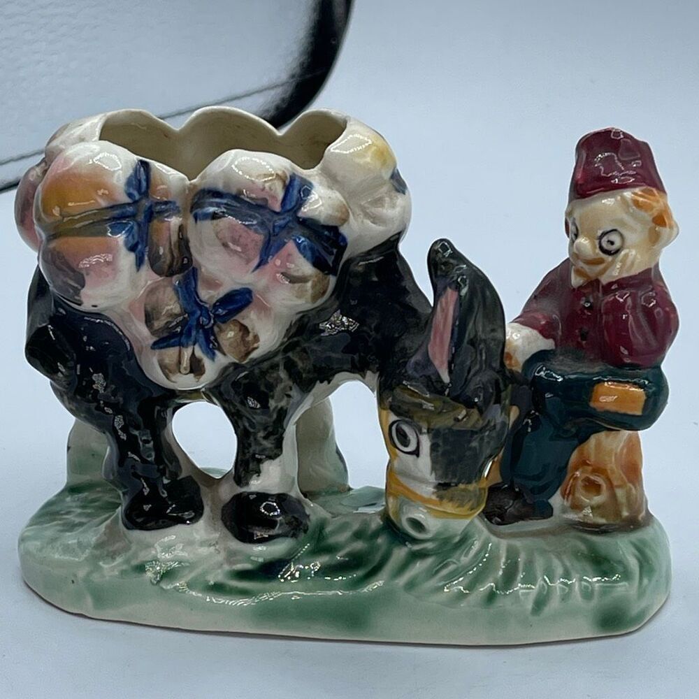 Vintage Japan planter man and donkey ceramic taking a break.